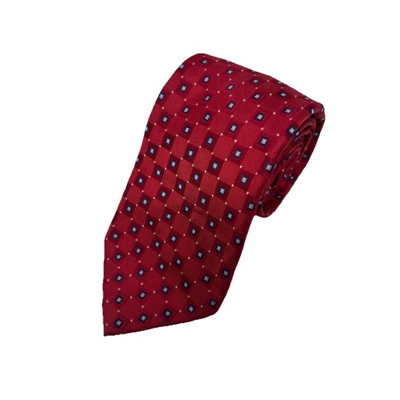 Michael Kors Red Geometric Pattern 100% Silk Tie 59.25" x 3.5" - Picture 2 of 6